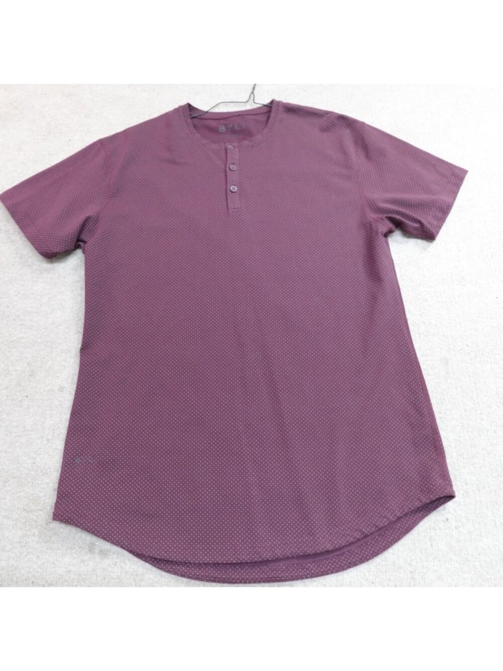 Bylt Shirt Medium Red Polka Dot Drop Cut Curved Hem Lux Henley